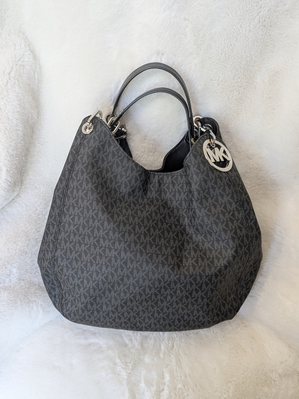 Michael Kors Charcoal MK Monogram Shoulder Hobo